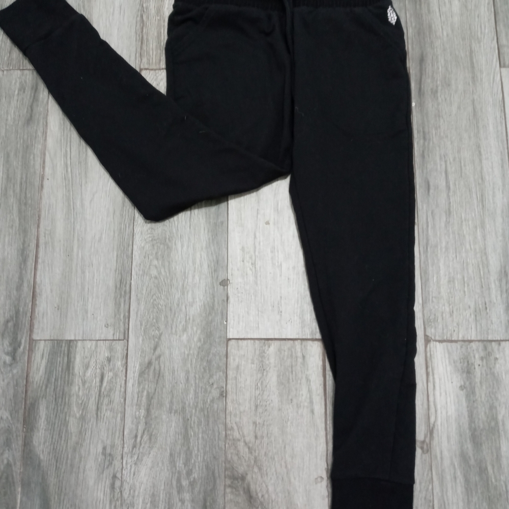 Free people movement solid black fleece elastic waist sweatpants drawstring